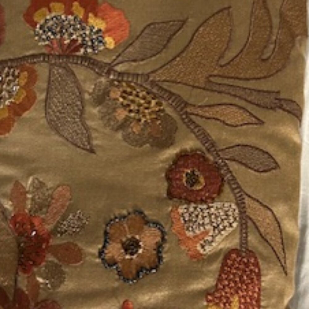 Embroidered Floral Lumbar Accent Pillow in Gold and Rust - Picture 5 of 5